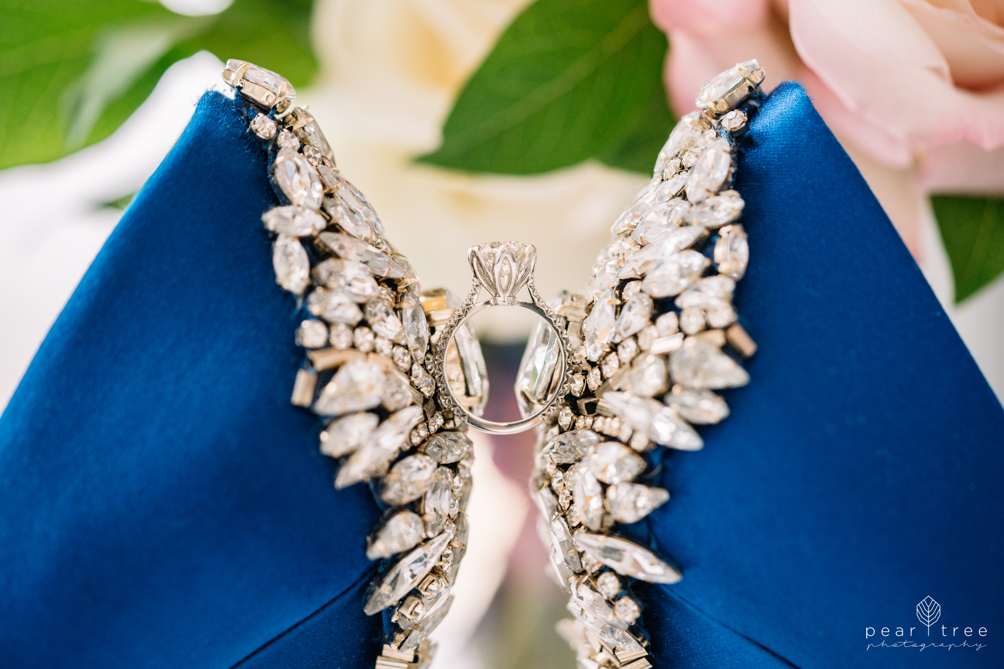 wedding details ring blue shoes